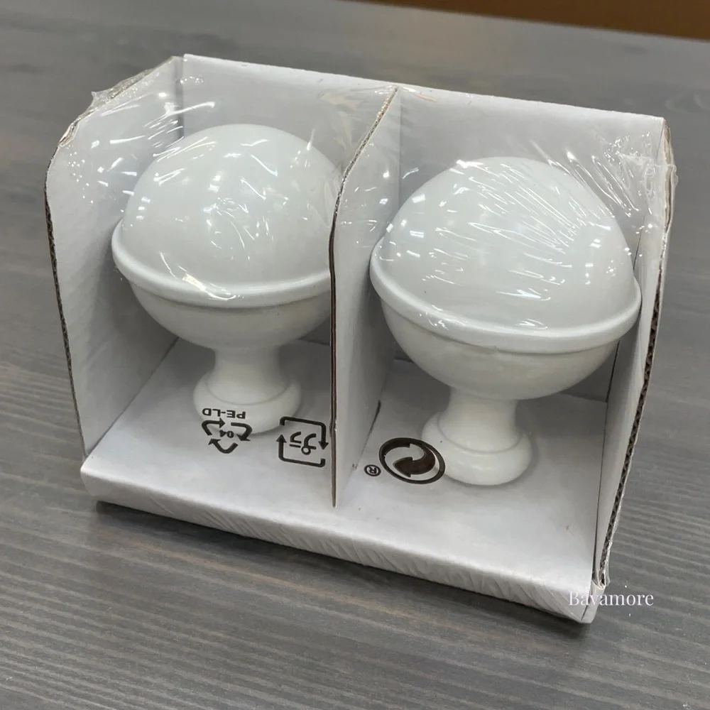 IKEA BEFOGAD white Metal Spherical Finials for Curtain Rods, 1 Pair NEW